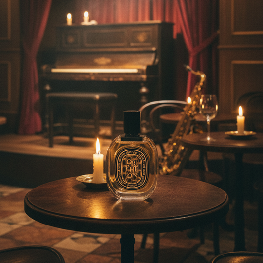 sticla de parfum pe o masa de bar într-o încăpere care este un club de jazz